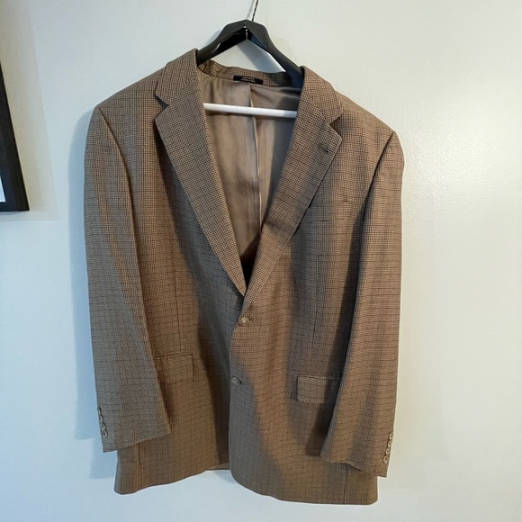 Hart Schaffner Marx Men's Suit Coat Tan Houndstooth Size 48XL - Picture 1 of 8